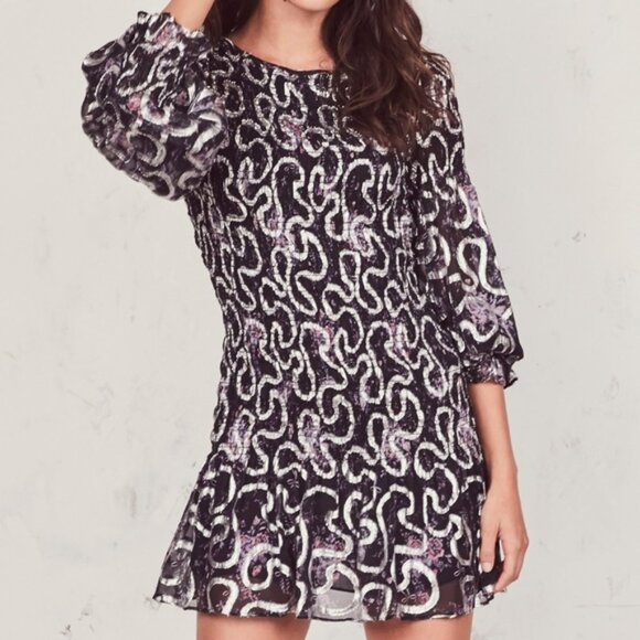 LoveShackFancy Scarlett Mini Dress in Navy Cosmo - Picture 2 of 16